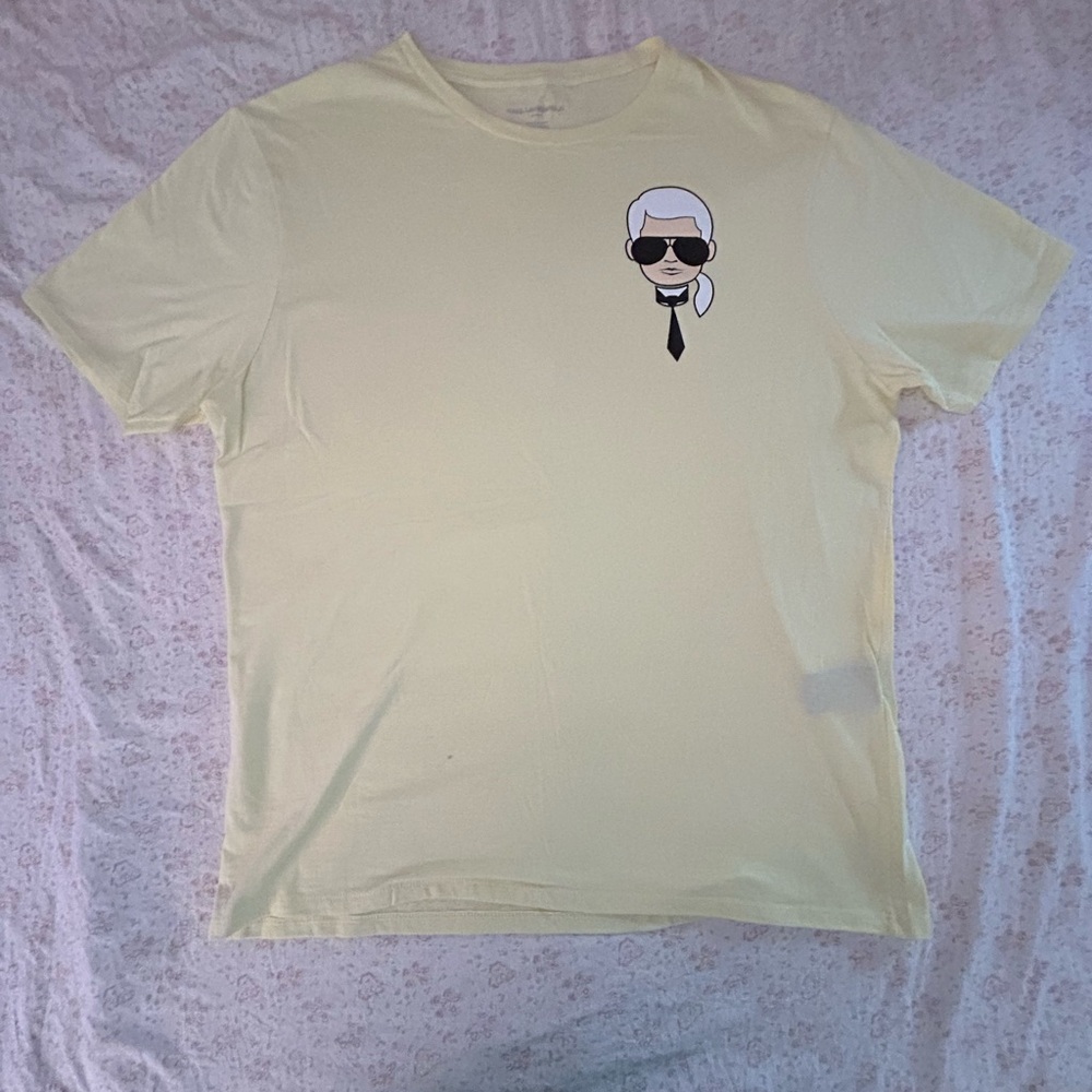 Karl Lagerfeld Yellow Short Sleeve Tee with Graphic Design